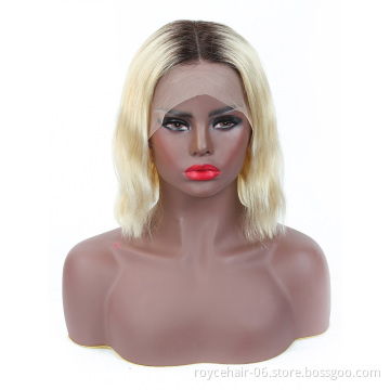 Cheap Ombre 613 Blond 100% Brazilian Virgin Human Hair Lace Front Short Body Wave Curly Bob Cut Wigs for Black Women